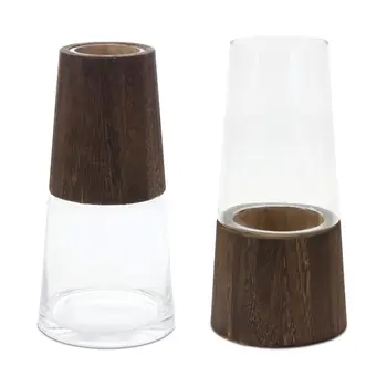 Set of Two Brown And Clear Round Glass Table Vase