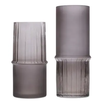 Set of Two Gray Round Glass Table Vase