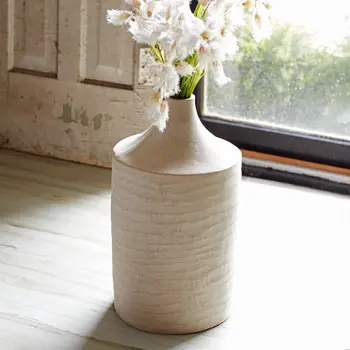 18" Beige Round Resin Floor Vase