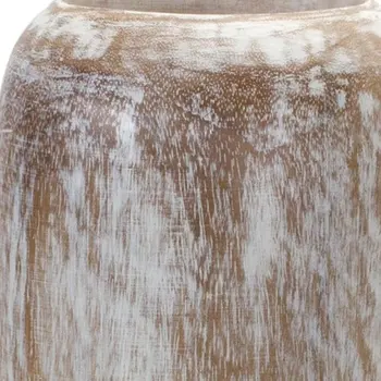 18" White And Brown Round Wood Floor Vase