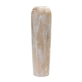 24" Brown And White Round Wood Floor Vase
