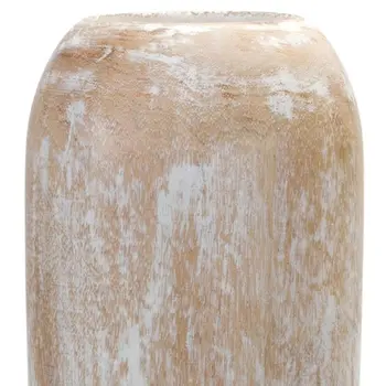 24" Brown And White Round Wood Floor Vase