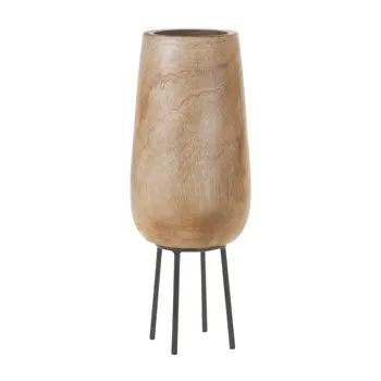 15" Brown Round Wood Floor Vase