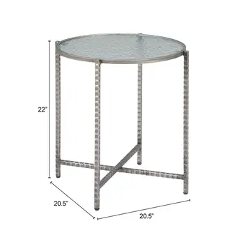 22" Clear and Silver Glass and Distressed Steel Round End Table