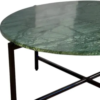 32" Green and Charcoal Genuine Marble Round Coffee Table