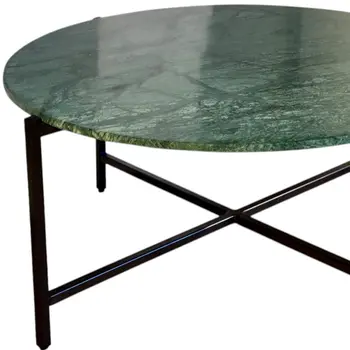 32" Green and Charcoal Genuine Marble Round Coffee Table