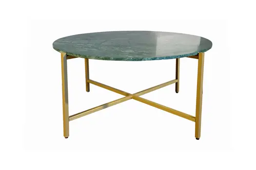 32" Green and Gold Genuine Marble and Metal Round Coffee Table
