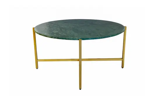 32" Green and Gold Genuine Marble and Metal Round Coffee Table