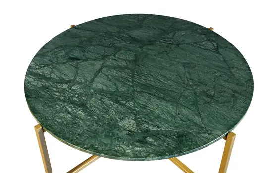 32" Green and Gold Genuine Marble and Metal Round Coffee Table