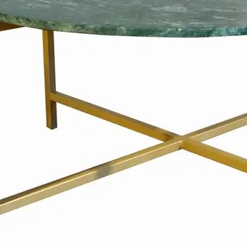 32" Green and Gold Genuine Marble and Metal Round Coffee Table