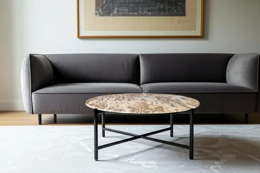 32" Brown and Charcoal Genuine Marble Round Coffee Table