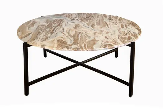 32" Brown and Charcoal Genuine Marble Round Coffee Table
