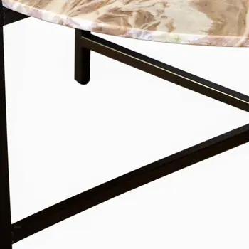 32" Brown and Charcoal Genuine Marble Round Coffee Table