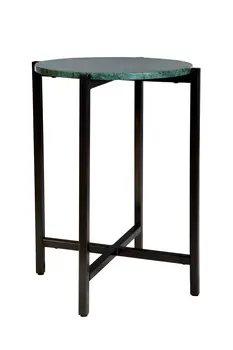 21" Green and Black Marble and Metal Round End Table