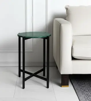 21" Green and Black Marble and Metal Round End Table