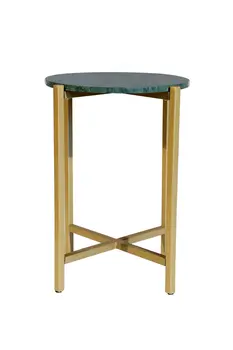 21" Green and Gold Marble and Metal Round End Table