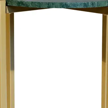21" Green and Gold Marble and Metal Round End Table