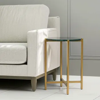21" Green and Gold Marble and Metal Round End Table