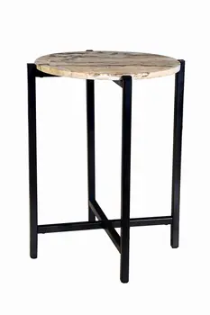 21" Brown Tan and Black Marble and Metal Round End Table