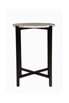 21" Brown Tan and Black Marble and Metal Round End Table