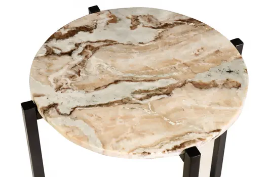21" Brown Tan and Black Marble and Metal Round End Table