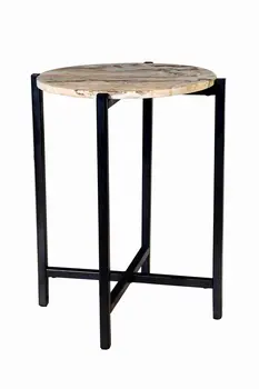 21" Brown Tan and Black Marble and Metal Round End Table
