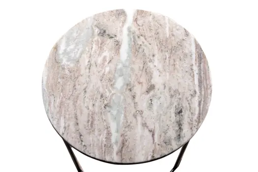 Set of Two Brown Gray and Black Marble and Metal Round Nested Tables