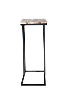 24" Brown Tan and Black Marble and Metal End Table