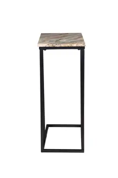 24" Brown Tan and Black Marble and Metal End Table
