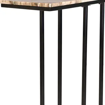 24" Brown Tan and Black Marble and Metal End Table