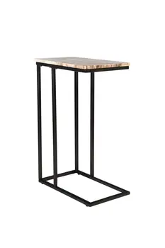 24" Brown Tan and Black Marble and Metal End Table