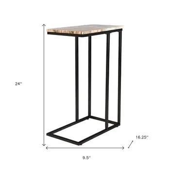 24" Brown Tan and Black Marble and Metal End Table