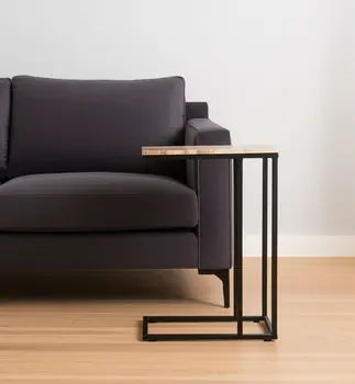 24" Brown Tan and Black Marble and Metal End Table