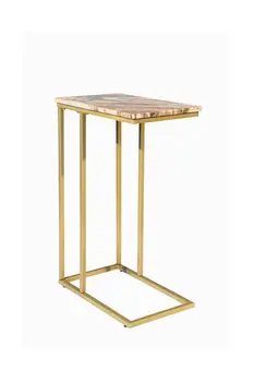24" Brown Tan and Gold Marble and Metal End Table