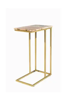 24" Brown Tan and Gold Marble and Metal End Table