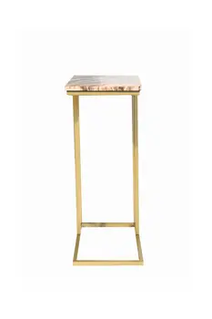 24" Brown Tan and Gold Marble and Metal End Table