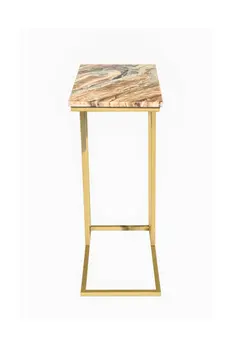 24" Brown Tan and Gold Marble and Metal End Table