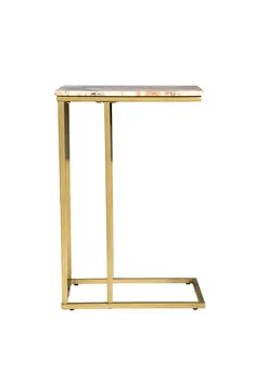 24" Brown Tan and Gold Marble and Metal End Table