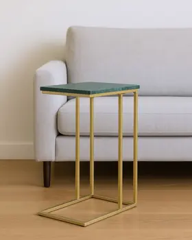 24" Green and Gold Marble and Metal End Table