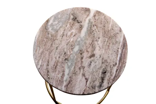 Set of Two Brown Gray and Gold Marble and Metal Round Nested Tables