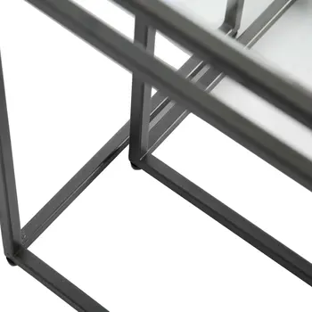 Set of Two Clear and Black Glass and Metal Square Frame Nested Tables