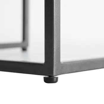 Set of Two Clear and Black Glass and Metal Square Frame Nested Tables