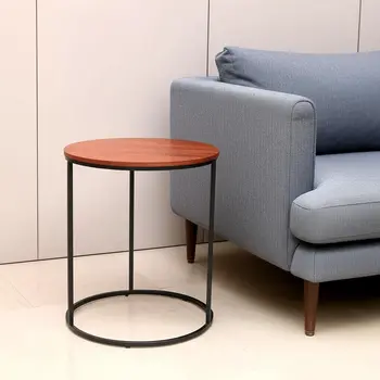 22" Brown and Black Reclaimed Wood and Metal Round Frame End Table