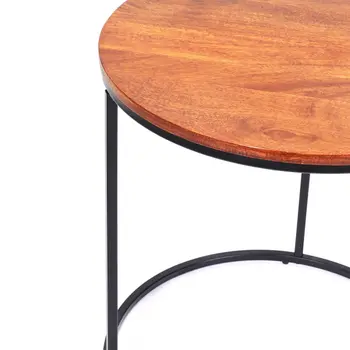 22" Brown and Black Reclaimed Wood and Metal Round Frame End Table