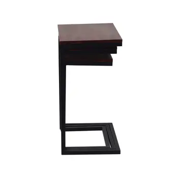 Set of Three Dark Brown and Black Reclaimed Wood and Metal Square Nested Tables