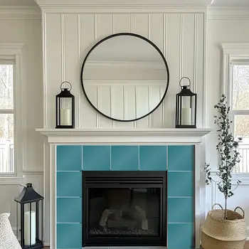 6" x 6" Blue Vinyl Arabesque Peel And Stick Removable Tiles