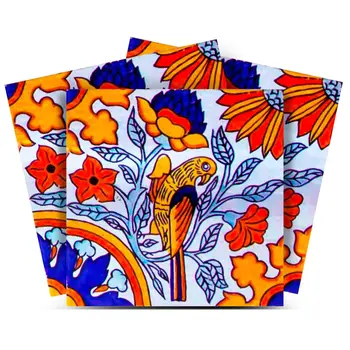 7" x 7" Orange Vinyl Arabesque Peel And Stick Removable Tiles