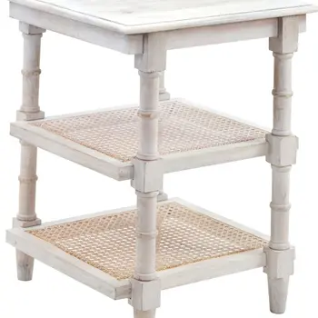 24" Antiqued White Solid Wood End Table With Two Shelves