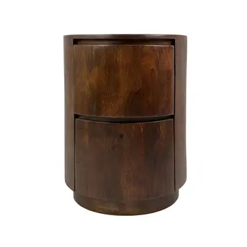 24" Chestnut Solid Wood Round Drum End Table With Two Drawers