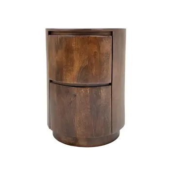 24" Chestnut Solid Wood Round Drum End Table With Two Drawers